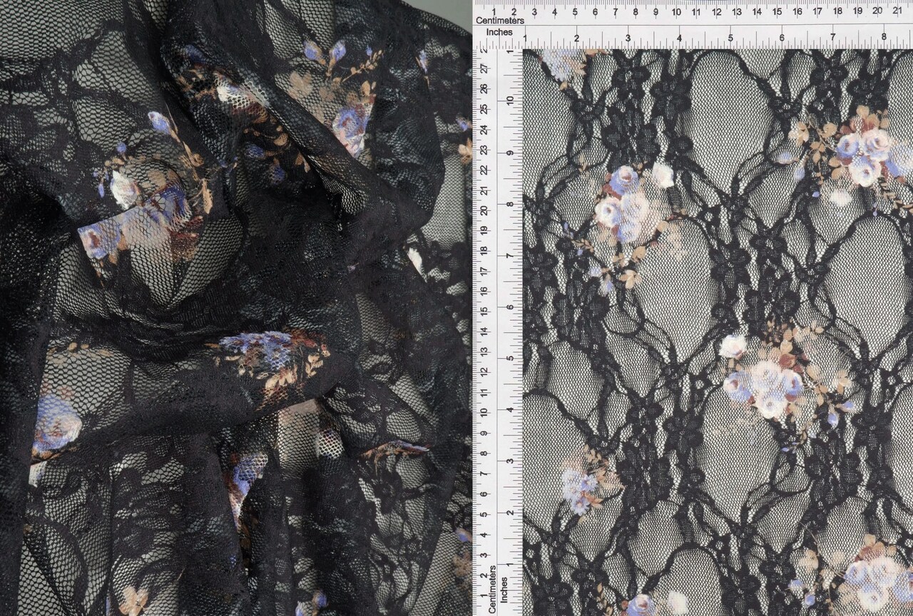 1 Yard Digital Floral Lace Fabric, 56/58″ Wide Polyester Spandex Blend